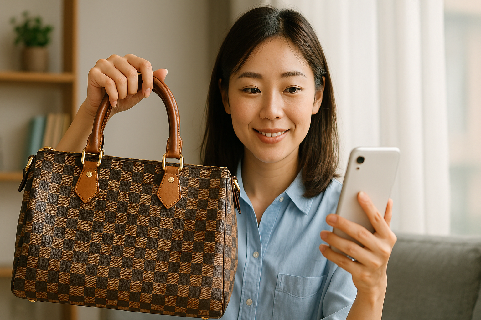 以下のタイトルのイメージの写真風のイラストを作成してください。ワードプレスのアイキャッチに使用します。サイズ：1280×670 人物が入る場合は日本人で作成して下さい 雰囲気や表情はあまり暗くしないでください 文字テキストは入れないでください タイトル： ルイヴィトンの市松模様の海外の反応は？